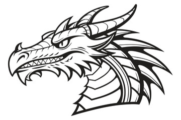 Bold black outline shows a fierce dragon head with sharp horns and teeth