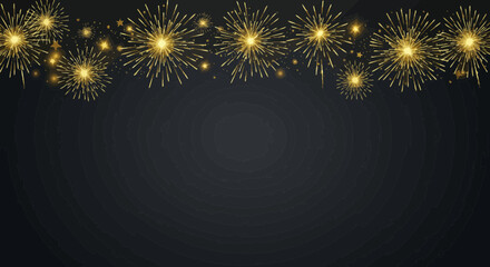 Elegant black background adorned with vibrant golden fireworks celebration