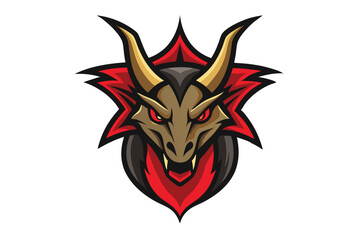 Fototapeta premium An angry golden dragon head with red eyes is depicted in the format