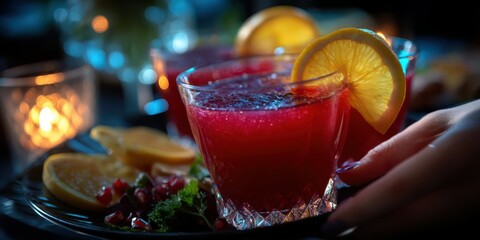 Refreshing fruit mocktails served at a cozy evening gathering with friends