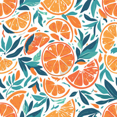 Seamless orange fruit pattern. A lively and colorful repeat pattern featuring hand-drawn oranges, leaves, and blossoms. Perfect for summer prints, packaging, fabrics, and wallpapers.