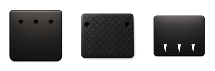 Set of dark matte curb ramp plates with various hole configurations and anti-slip surface on transparent background