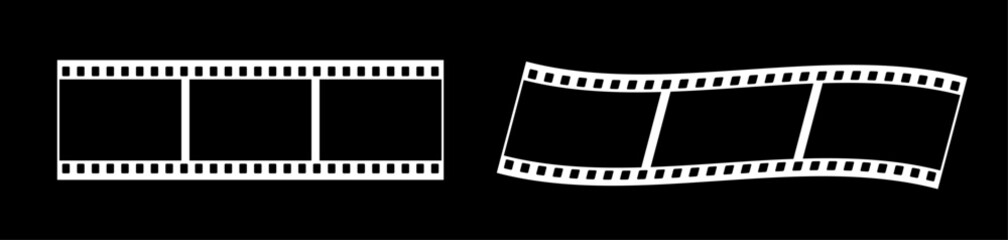 Abstract 35mm film strip vector decoration with 3 frames on black background. White film reel symbol illustration to use for photography, television, cinema, photo frame.