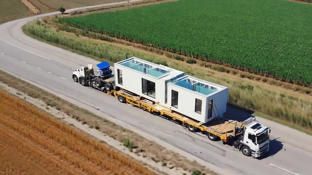 Transporting a prefabricated modular home.
