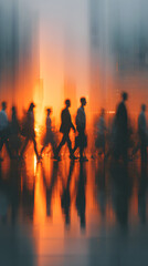 Fototapeta premium The concept of sustainability in business centers, crowds of business people walking at a corporate office in a green city downtown, abstract motion blur image with blurred background,&nbsp;