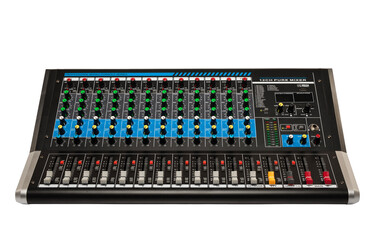 Audio mixing console with clipping path isolated on white background