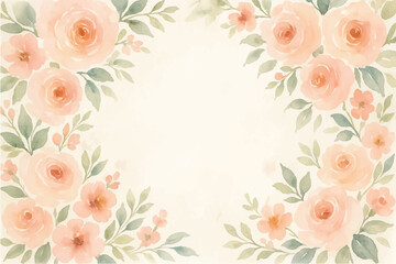 Vintage floral background with romantic pink roses, elegant frame, and decorative hearts for a wedding or Valentine's Day card design