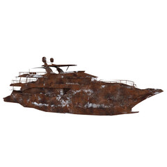 Rusty yacht model isolated on transparent