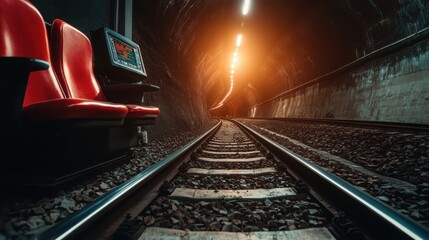 This empty tunnel, illuminated by glowing lights at the far end, creates a captivating sense of mystery, inviting viewers to ponder what lies beyond in this intriguing environment.