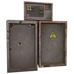 Control panel and warning boxes isolated on transparent