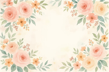 Vintage floral background with romantic pink roses, elegant frame, and decorative hearts for a wedding or Valentine's Day card design