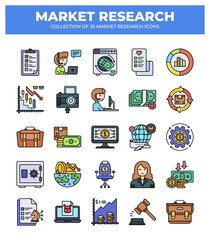 Collection of Market Research Icons: Visualizing Business Trends and Strategies