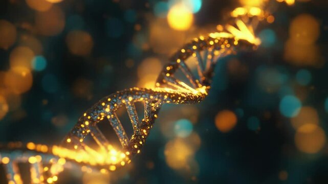 A close-up view of a single strand of DNA, illustrating the double helix structure and nucleotide bases
