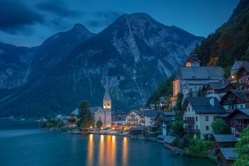 Evening Hallstatt on a Lake Surrounded by Mountains