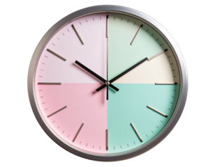 Minimalist Color Block Wall Clock in Pastel Shades, Side Angle View isolated on transparent background PNG