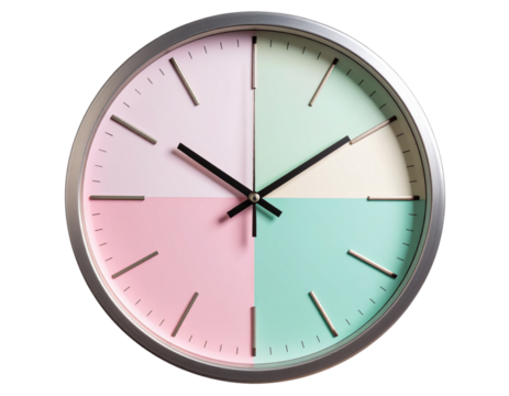Minimalist Color Block Wall Clock in Pastel Shades, Side Angle View isolated on transparent background PNG