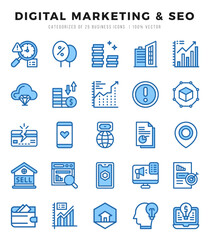 Vector icons set of Digital Marketing & SEO. Two Color style Icons.