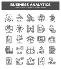 Collection of Business Analytics Icons: Data Analysis. Marketing Strategy & Planning