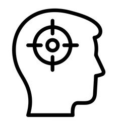 Flat black vector icon of human head and brain silhouette with target inside, symbolizing goal-oriented mindset, focus, and outline design PNG