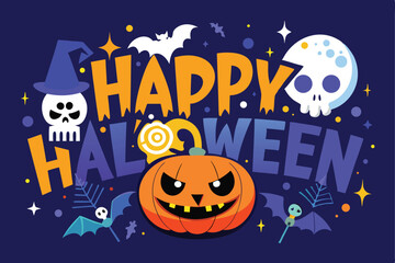 A vibrant and playful Halloween greeting, featuring stylized text that spells out "Happy Halloween".