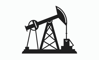 Oil pumpjack silhouette, industrial drilling rig, black energy machine, crude oil equipment vector