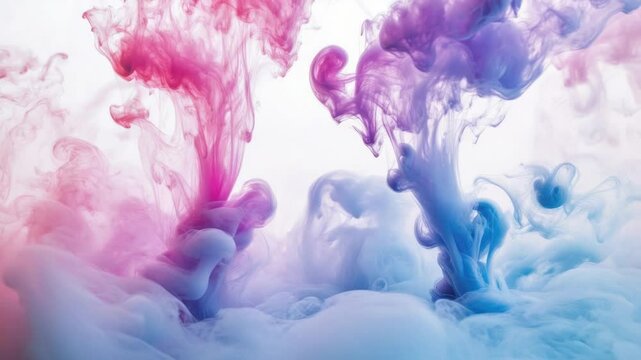 A close-up view of colored ink dissolving in water, with vibrant colors visible