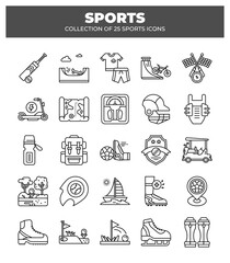 Collection of 25 Sports Icons.  Vector Line Art Graphics
