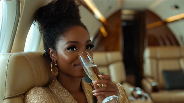 Rich woman on a private jet
