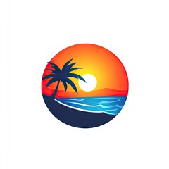 Circle logo, sunset beach scene (1)