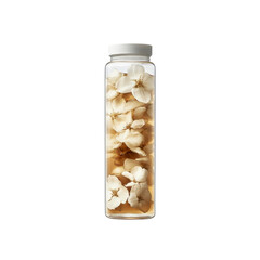 Infused Floral Water in Glass Bottle, White Flowers in Liquid, Botanical Beverage
