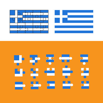 Greece flag  jigsaw puzzle background, 3x5 puzzle template, isolated on white, vector illustration.