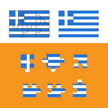 Greece flag  jigsaw puzzle background, 2x3 puzzle template, isolated on white, vector illustration.