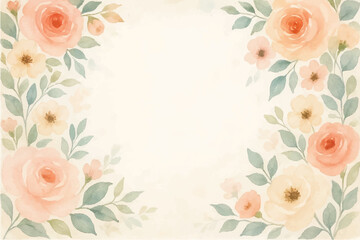 Vintage floral background with romantic pink roses, elegant frame, and decorative hearts for a wedding or Valentine's Day card design