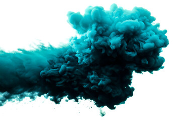 Fototapeta premium Teal ink cloud explosion isolated on white background png ai generated isolated on a white background