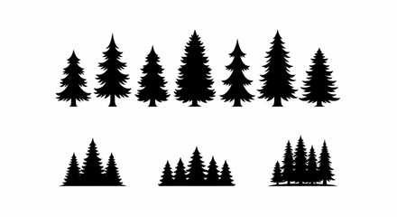 Collection of Evergreen Tree Silhouettes Vector Graphics for Design Projects