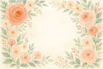 Vintage floral background with romantic pink roses, elegant frame, and decorative hearts for a wedding or Valentine's Day card design