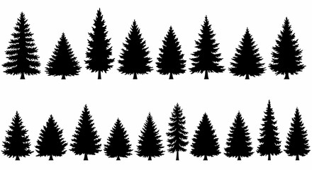 Obraz premium Collection of Black Silhouettes of Evergreen Trees Perfect for Christmas Designs, Winter Decorations, and Nature-Themed Projects