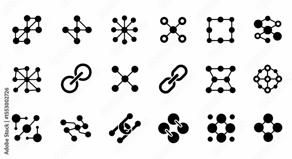 Poster collection of network connection icons nodes, links, and interconnectivity symbols for web design an