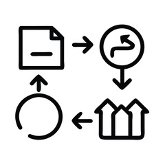 Minimal black and white icon depicting a user-centered data flow between charts and documents, ideal for dashboards, analytics tools, and project management systems