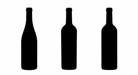 Collection of Three Wine Bottle Silhouettes Perfect for Wine Labels, Menu Designs, and Beverage Packaging