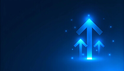 Three Glowing Blue Arrows Pointing Upward on a Dark Blue Background
