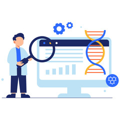 A researcher examines DNA information on a digital screen, highlighting innovation, technology, and scientific analysis