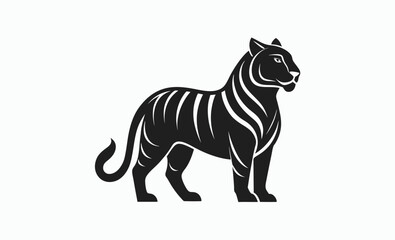 Tiger silhouette icon, minimalist wild animal, black vector illustration, simple tiger graphic