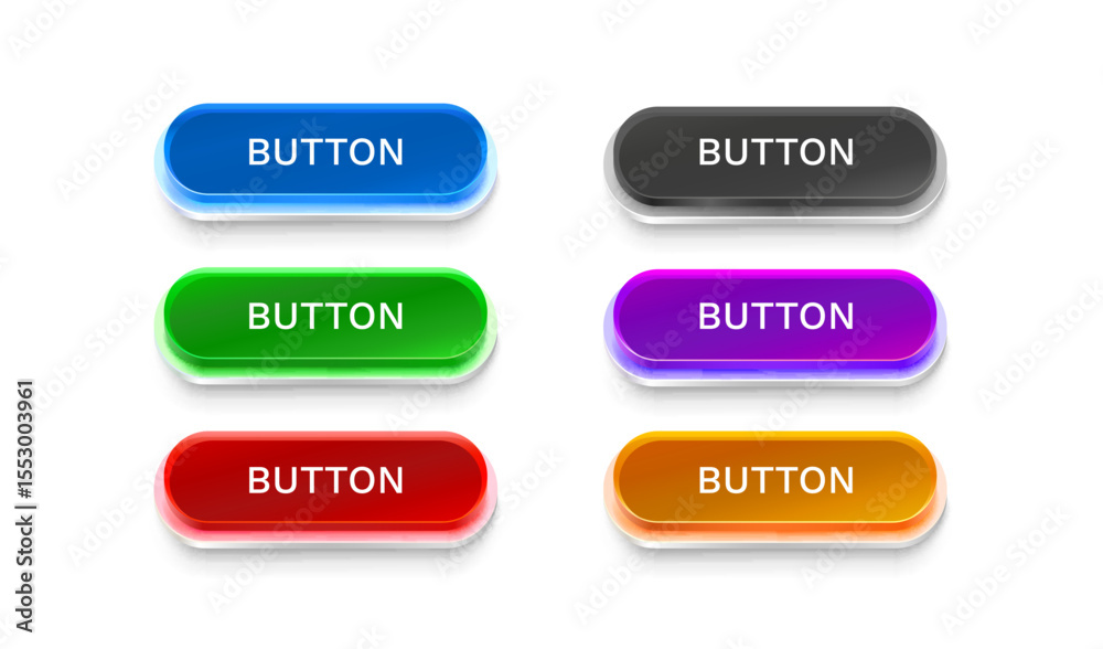 Poster collection of colored buttons, frame label, event web bar, buttons with color. vector illustration