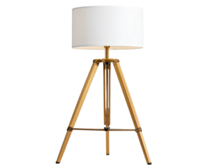  Modern Gold Tripod Floor Lamp with Drum Shade isolated on a transparent background PNG