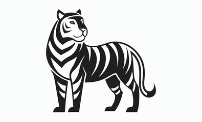 Tiger silhouette icon, minimalist wild animal, black vector illustration, simple tiger graphic