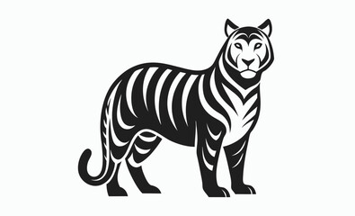 Tiger silhouette icon, minimalist wild animal, black vector illustration, simple tiger graphic