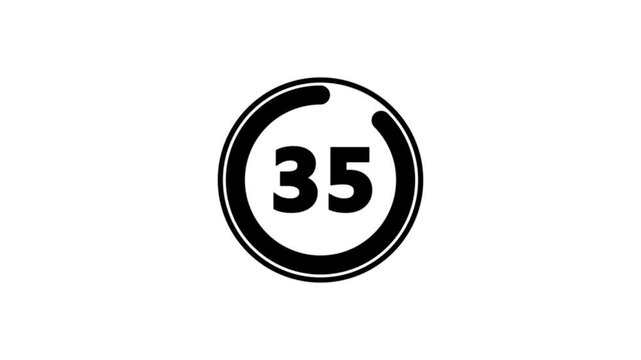 Circle countdown timer one minute animation from 40 to 0 second animation on white background with alpha channel, 45 second countdown timer.