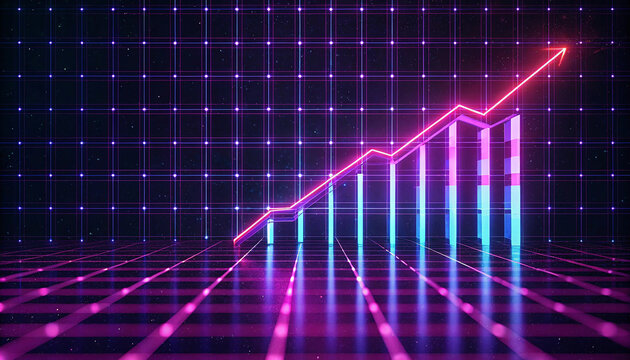 Retro Futuristic Business Growth Chart with Arrow and Grid Background - Powered by Adobe