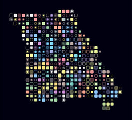 Missouri, shape of the state built of colored cells. Digital style map of Missouri on a dark background. Large size rounded square blocks. Beautiful vector illustration.